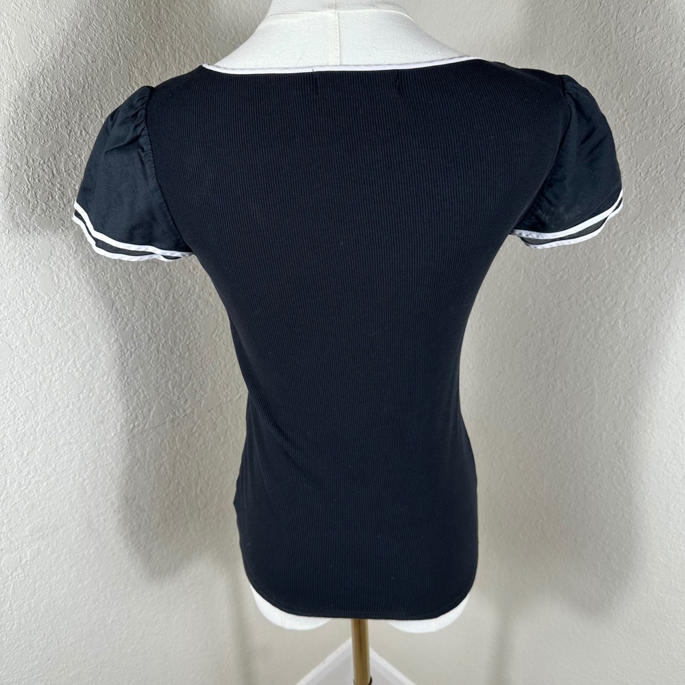 Lauren Ralph Lauren Ribbed Top Women S Navy Blue Black Preppy Coastal Nautical - Picture 4 of 11